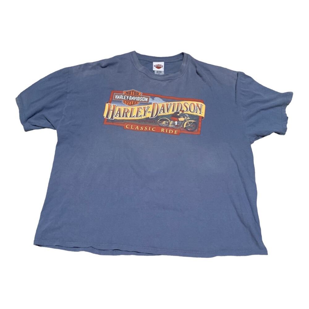 Harley Davidson mens 2xl blue motorcycle shirt classic graphic two sided short s